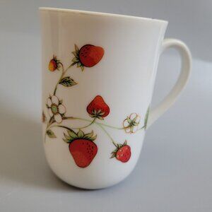 Vintage Otagiri Japan White Ceramic Mug With Strawberry & Floral Design
